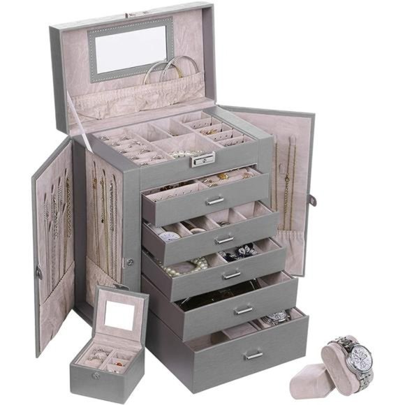 Jewelry Organizer Box 6 Tier Jewelry Box for Women Display Storage Case Holder